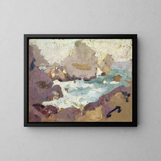 Waves and Rocky Coast - Anonymous — framed artwork on a wall