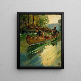 Point de vue sur les canoës - Anonyme — framed artwork on a wall