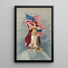 Columbia standing on the ground holding an American flag and a brand sign - Anonymous — framed artwork on a wall
