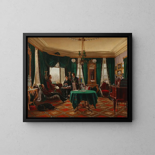 Salon at the great merchant Frederik Dithmer in Copenhagen - Anonymous — framed artwork on a wall