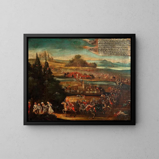 Representation of the Turkish War, peasant painting - Anonymous — framed artwork on a wall