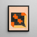 Design for textile in orange, black and yellow - Anonymous — framed artwork on a wall