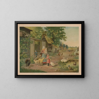 Evening at the Farm - Anonymous — framed artwork on a wall
