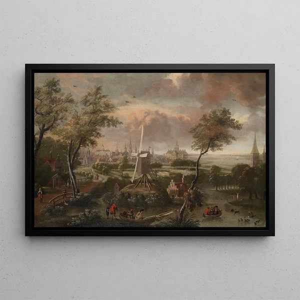 Fantastic view of Amsterdam from Weesp - Anonymous — framed artwork on a wall