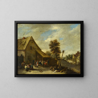 peasants in front of a tavern - Anonymous — framed artwork on a wall