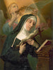 a saint holding a crucifix while an angel places a crown of thorns on her head - Anonymous — artwork view