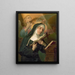 a saint holding a crucifix while an angel places a crown of thorns on her head - Anonymous — framed artwork on a wall