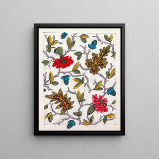 Floral motif painting for printed textile Pl IV - Anonymous — framed artwork on a wall