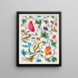 Floral motif painting for textile print V - Anonymous — framed artwork on a wall