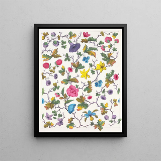 Floral motif painting for printed textile Pl XX - Anonymous — framed artwork on a wall