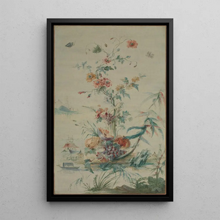 Reproduction of the painting Flowers and Chinoiseries - Anonymous