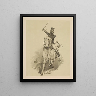 General Yamazawa, commander of the Fourth Division, on his horse - Anonymous — framed artwork on a wall