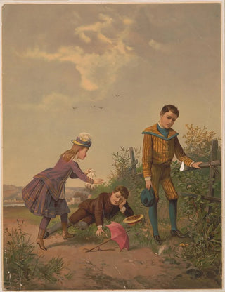 A girl comforts two boys fallen ill because of tobacco - Anonymous — artwork view