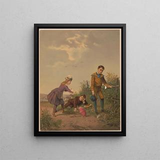 A girl comforts two boys fallen ill because of tobacco - Anonymous — framed artwork on a wall