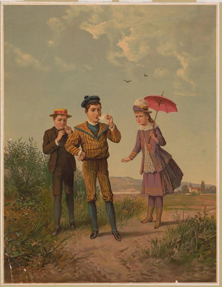 a girl watching two boys smoking cigarettes - Anonymous — artwork view