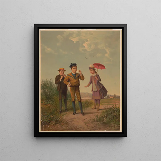 a girl watching two boys smoking cigarettes - Anonymous — framed artwork on a wall
