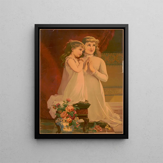 Girls in prayer - Anonymous — framed artwork on a wall
