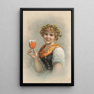 Reproduction of the painting Portrait in bust of a woman with a crown of hops and barley holding a glass of beer - Anonymous