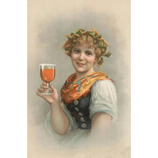 Reproduction of the painting Portrait in bust of a woman with a crown of hops and barley holding a glass of beer - Anonymous