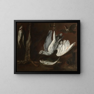 Heron, Spoonbill and Fish - Anonymous — framed artwork on a wall