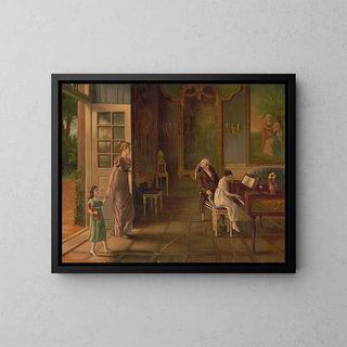 Lesson of the harpsichord for young girl - Anonymous — framed artwork on a wall