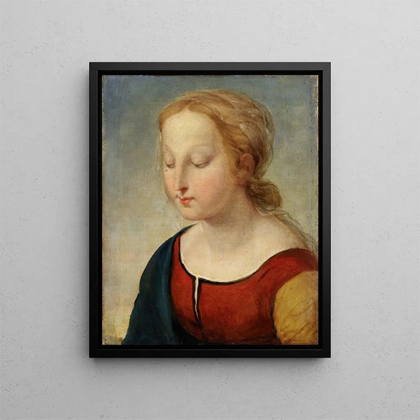 Head of the Madonna of the Beautiful Gardener - Anonymous — framed artwork on a wall