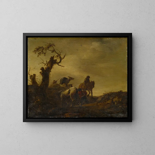 Horses and Donkeys in a Hollow Path - Anonymous — framed artwork on a wall