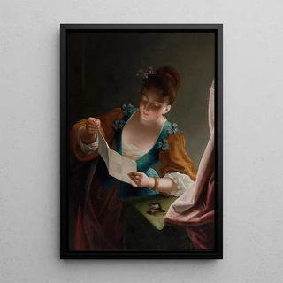 Young woman reading a letter after Raoux - Anonymous — framed artwork on a wall