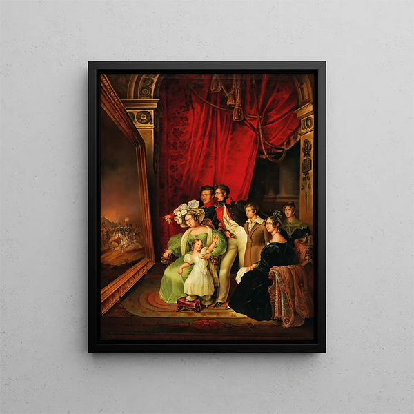 King Louis I of Bavaria and his family examining the painting Entry of King Otto of Greece into Nauplia by Peter von Hess 1835 - Anonymous — framed artwork on a wall