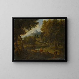 Landscape with Bathers - Anonymous — framed artwork on a wall