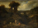Landscape painting with the remains of a temple, fishermen, and a river - Anonymous — artwork view