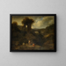 Landscape painting with the remains of a temple, fishermen, and a river - Anonymous — framed artwork on a wall