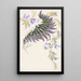 Large painting of feathered leaves in black, green, violet, and gold - Anonymous — framed artwork on a wall