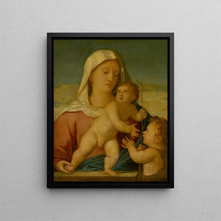 The Virgin and Child with Saint John the Baptist - Anonymous — framed artwork on a wall