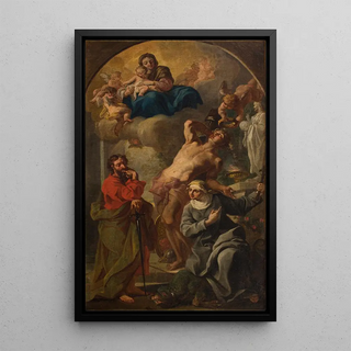 Reproduction of the painting Virgin and Child with Saints Sebastian, Paul, and Martha - Anonymous