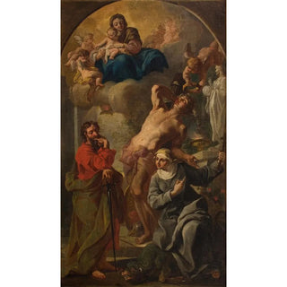 Reproduction of the painting Virgin and Child with Saints Sebastian, Paul, and Martha - Anonymous