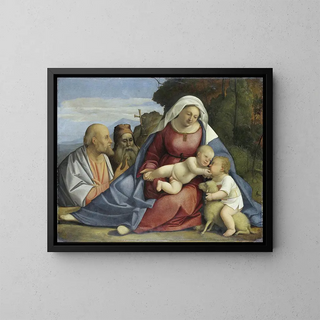 Virgin and Child with the Infant John the Baptist and Saints Peter and Anthony - Anonymous — framed artwork on a wall