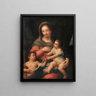 The Virgin and Child with the Young Saint John the Baptist - Anonymous — framed artwork on a wall