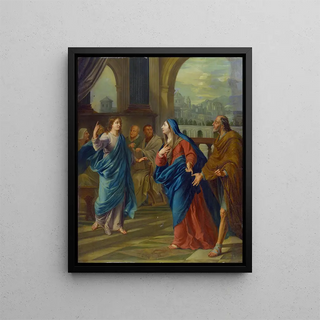 Marie and Joseph find Jesus at twelve years old in the Temple - Anonymous — framed artwork on a wall