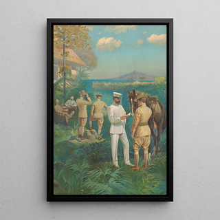Reproduction of the painting of military officers overlooking a bay - Anonymous