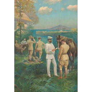 Reproduction of the painting of military officers overlooking a bay - Anonymous