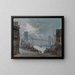 the New York scene painting of the Brooklyn Bridge, opened in 1883, with South Street in the foreground - Anonymous — framed artwork on a wall