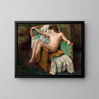 Nude in an armchair - Anonymous — framed artwork on a wall