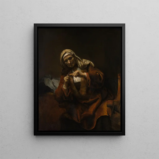 Old woman trimming her nails - Anonymous — framed artwork on a wall