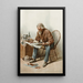 Old man sitting on a chair reading a newspaper - Anonymous — framed artwork on a wall