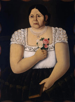 Portrait of an Indigenous Woman from Puebla with a Bouquet of Roses - Anonymous — artwork view