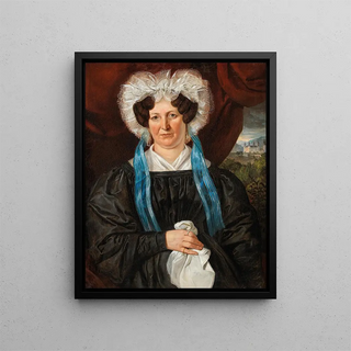Portrait of a lady with a lace bonnet in the background, Artstetten Castle - Anonymous — framed artwork on a wall
