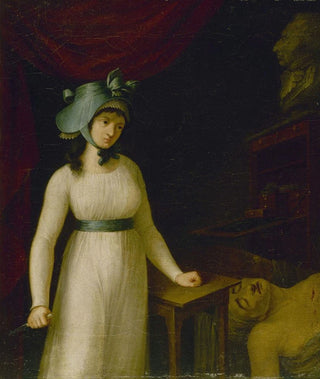 Portrait painting of Charlotte Corday 1768-1793 at the moment she just assassinated Marat - Anonymous — artwork view