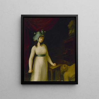 Portrait painting of Charlotte Corday 1768-1793 at the moment she just assassinated Marat - Anonymous — framed artwork on a wall
