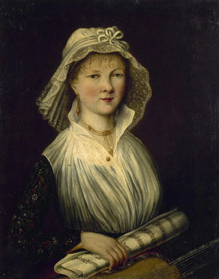 Portrait of a woman holding a music scroll called Mme Courcier - Anonymous — artwork view